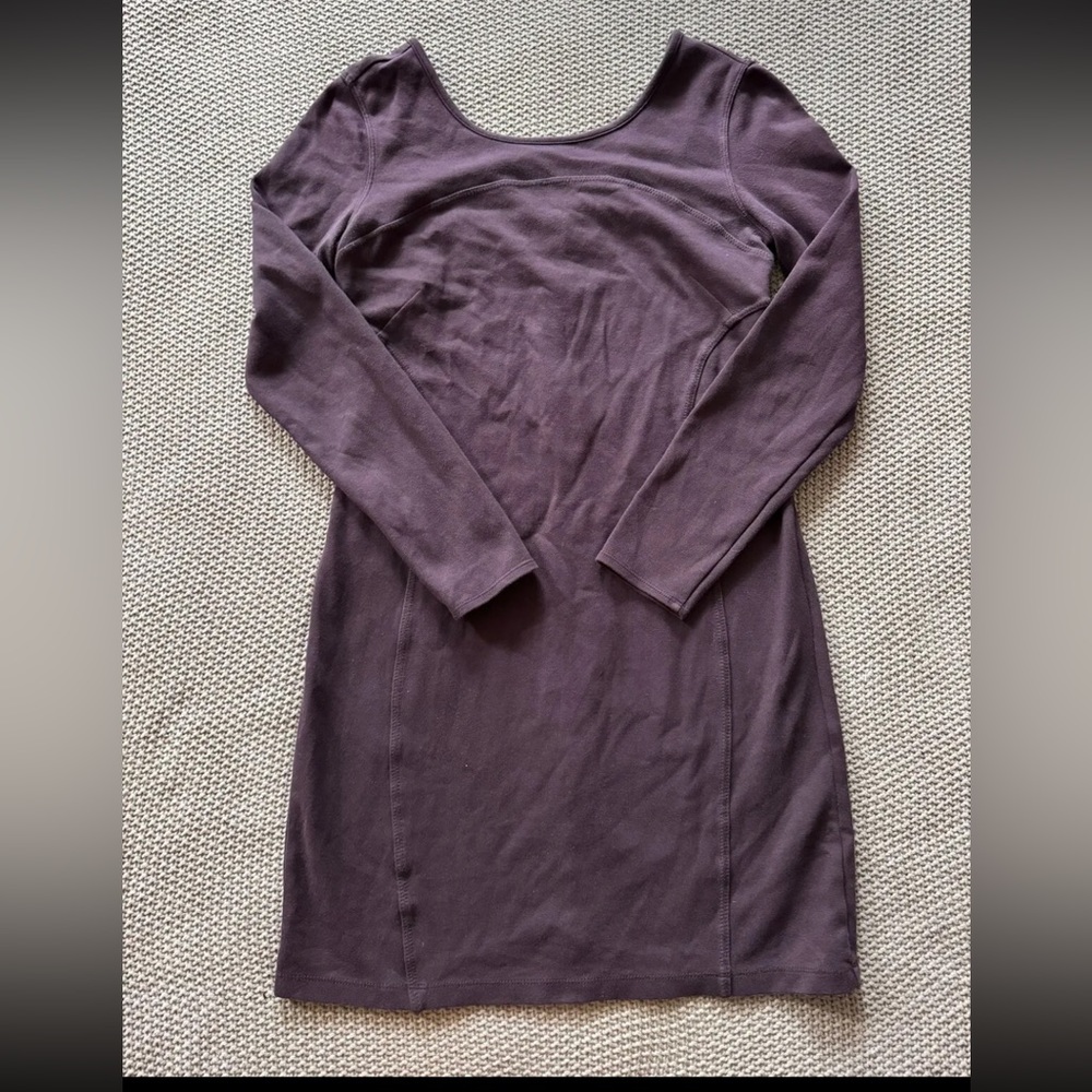 Athleta Women’s Illusion Body Con Dress Brown Zip Back Long‎ Sleeve Sz Small